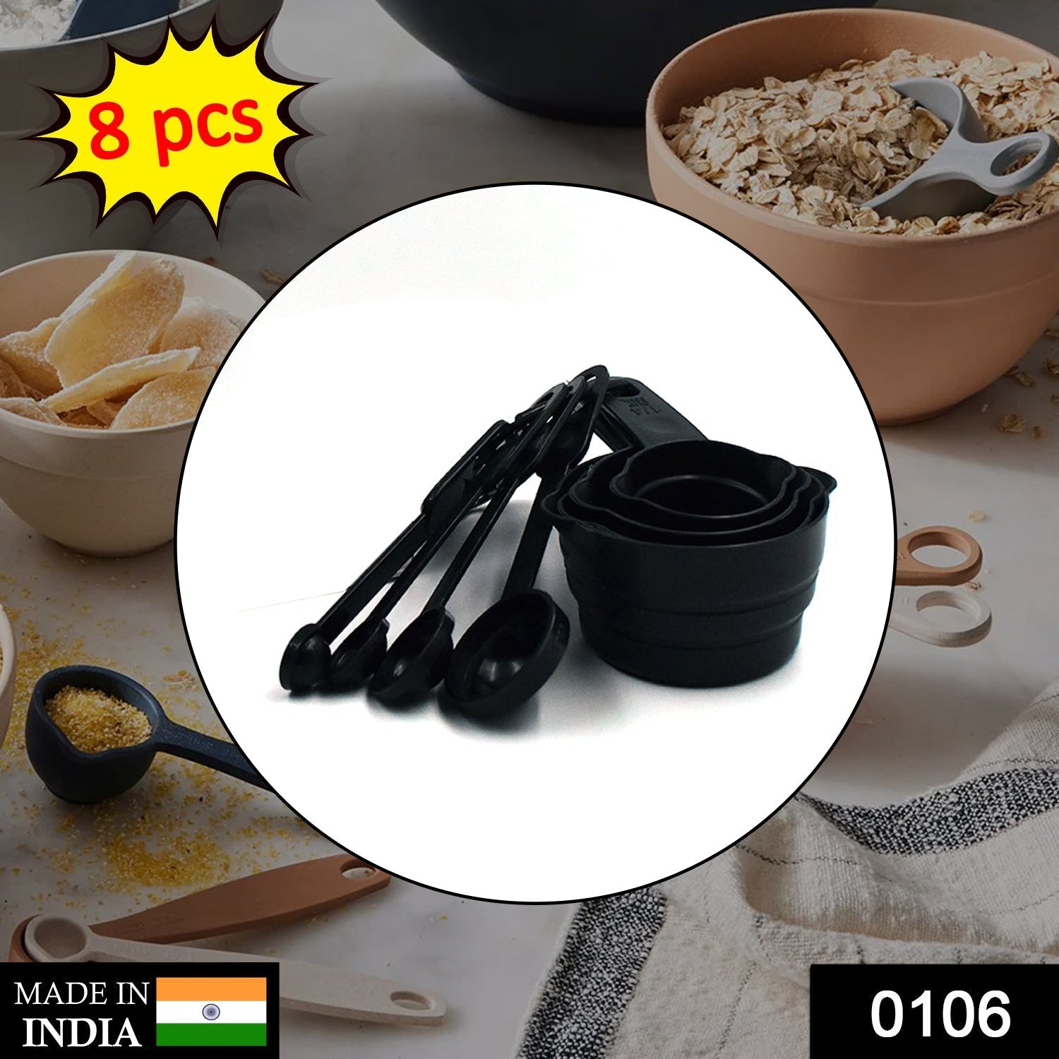 106 Plastic Measuring Cups and Spoons (8 Pcs, Black) Videhlife