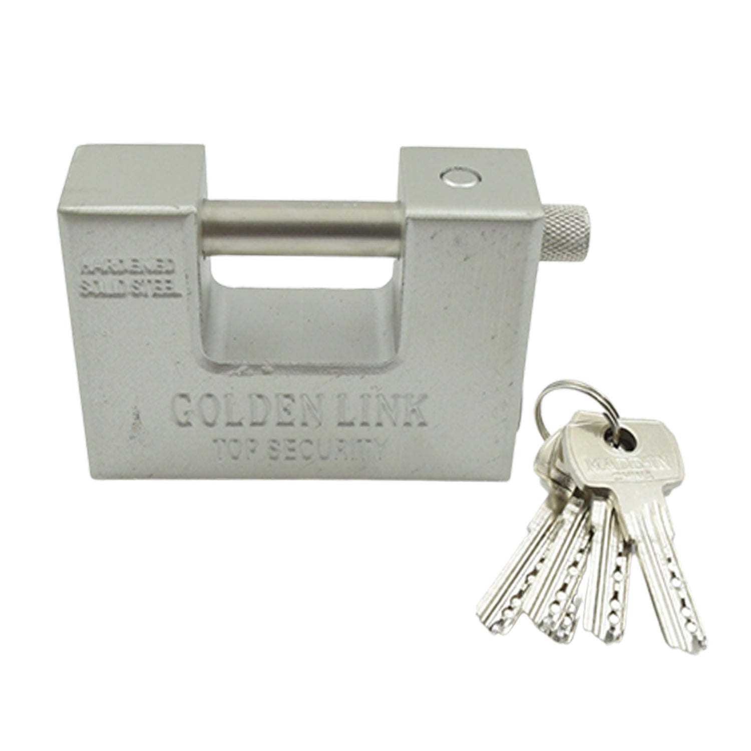 94mm Stainless Steel Padlock: Rectangular, Hardened Steel, 5 Keys