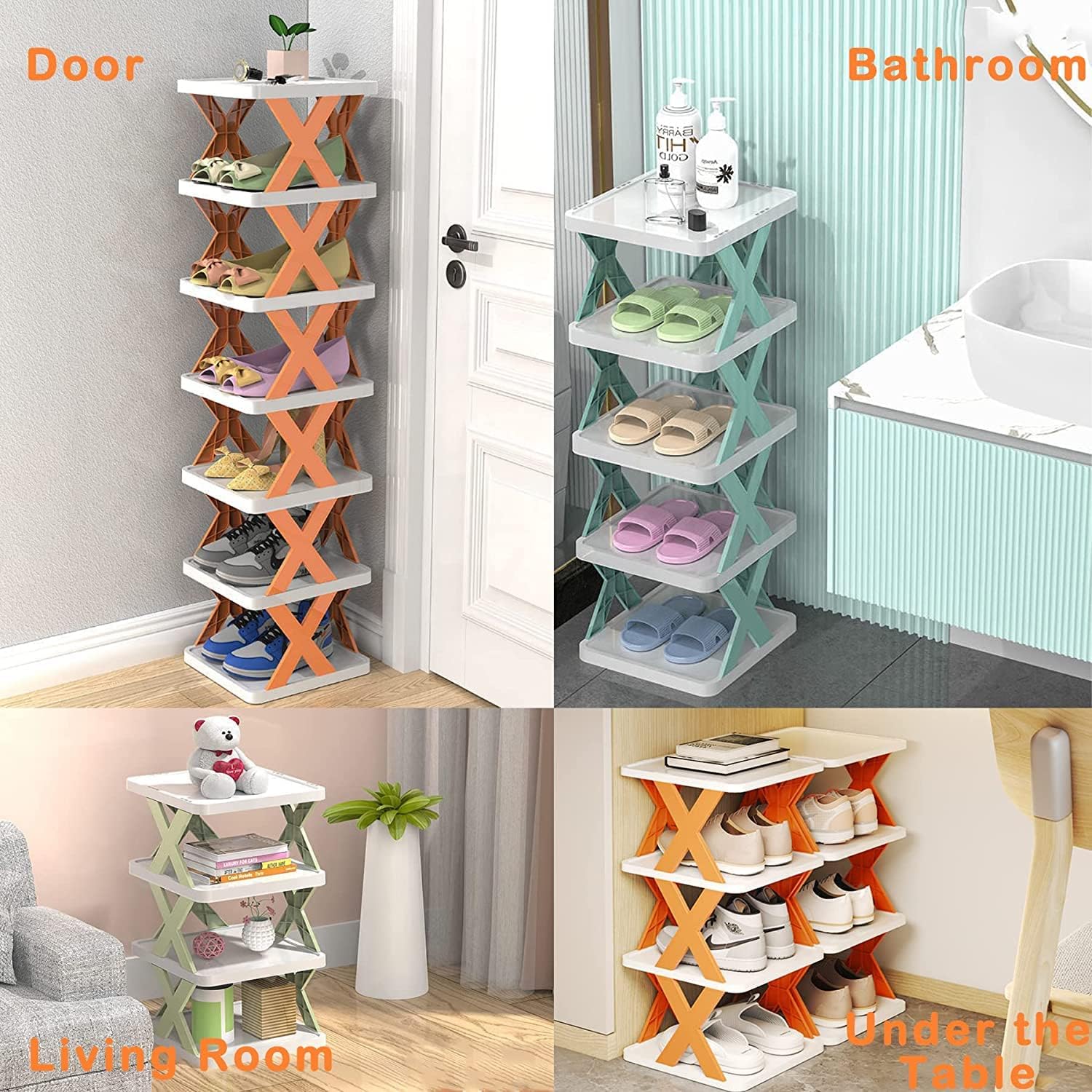 9054 6 Layer Shoe Rack Design Lightweight Adjustable Plastic Foldable Shoe Cabinet Storage Portable Folding Space Saving Shoe Organizer Home and Office 