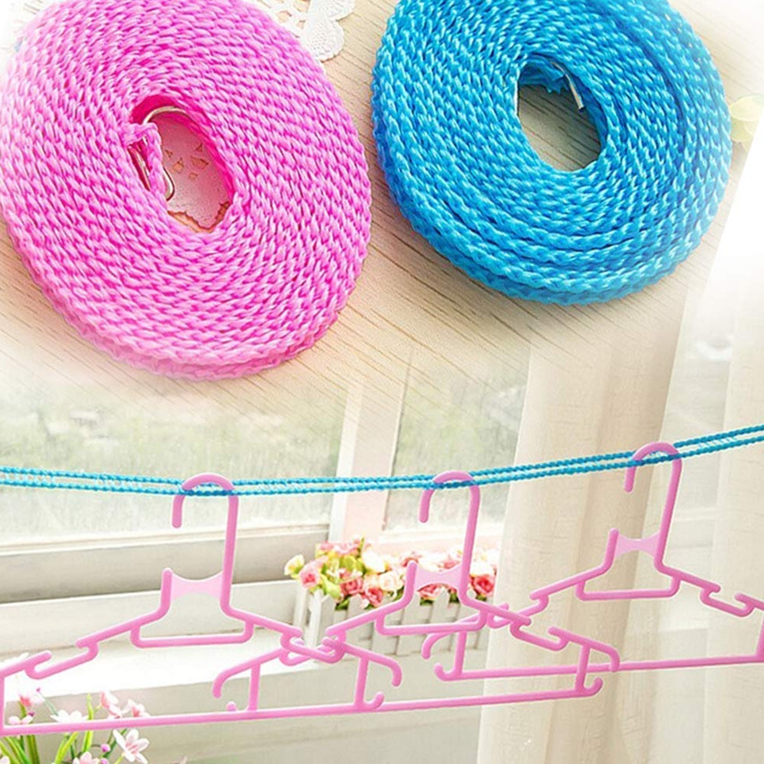 3 Meter Anti-Slip Clothesline Rope - Nylon, Hooks, Indoor/Outdoor