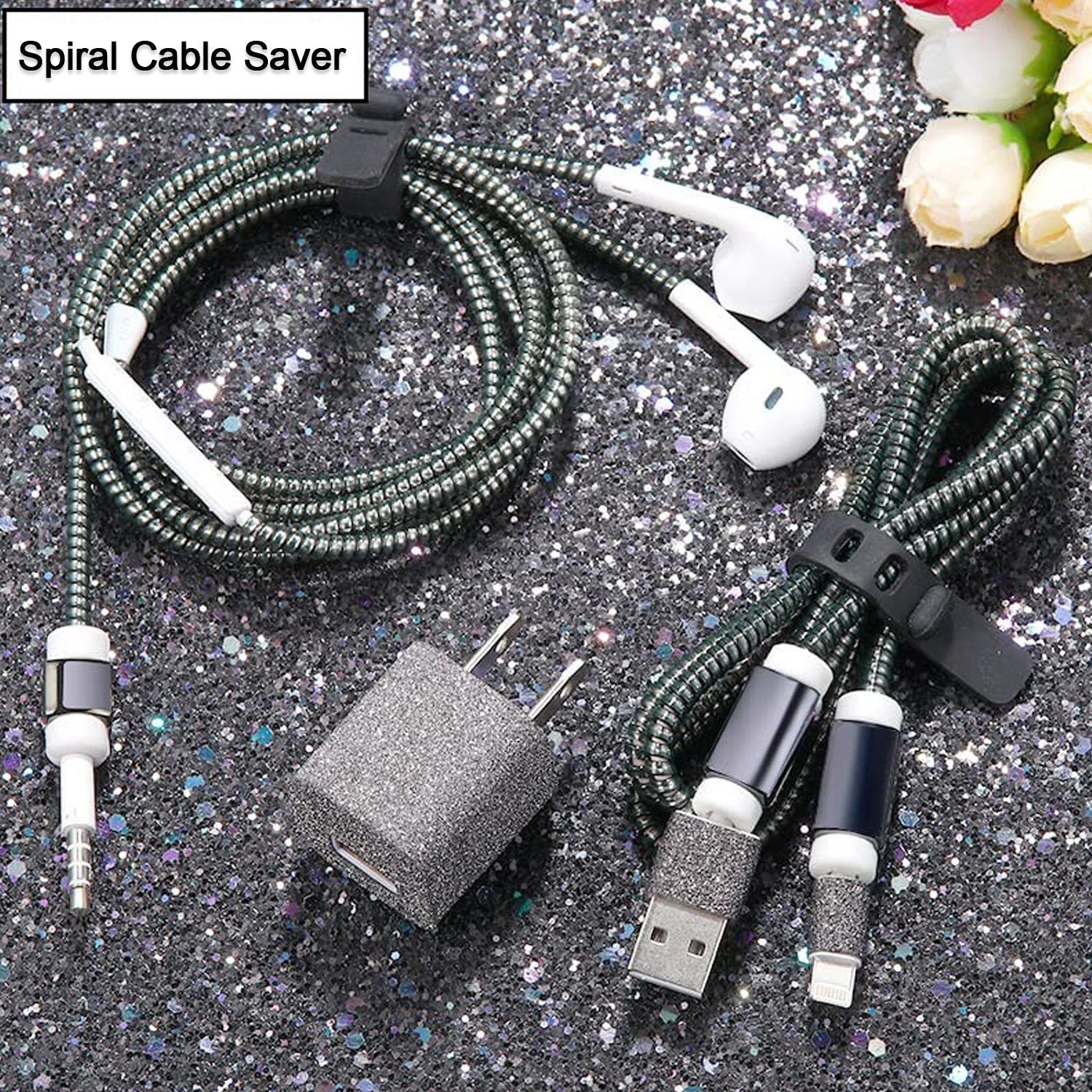 6011 Metallic Finish Cable Spiral Protector/Wire Repair/Pet Cord Protector/Headphone Saver, Cable Wrap/Cover for Mac Charging Cable 