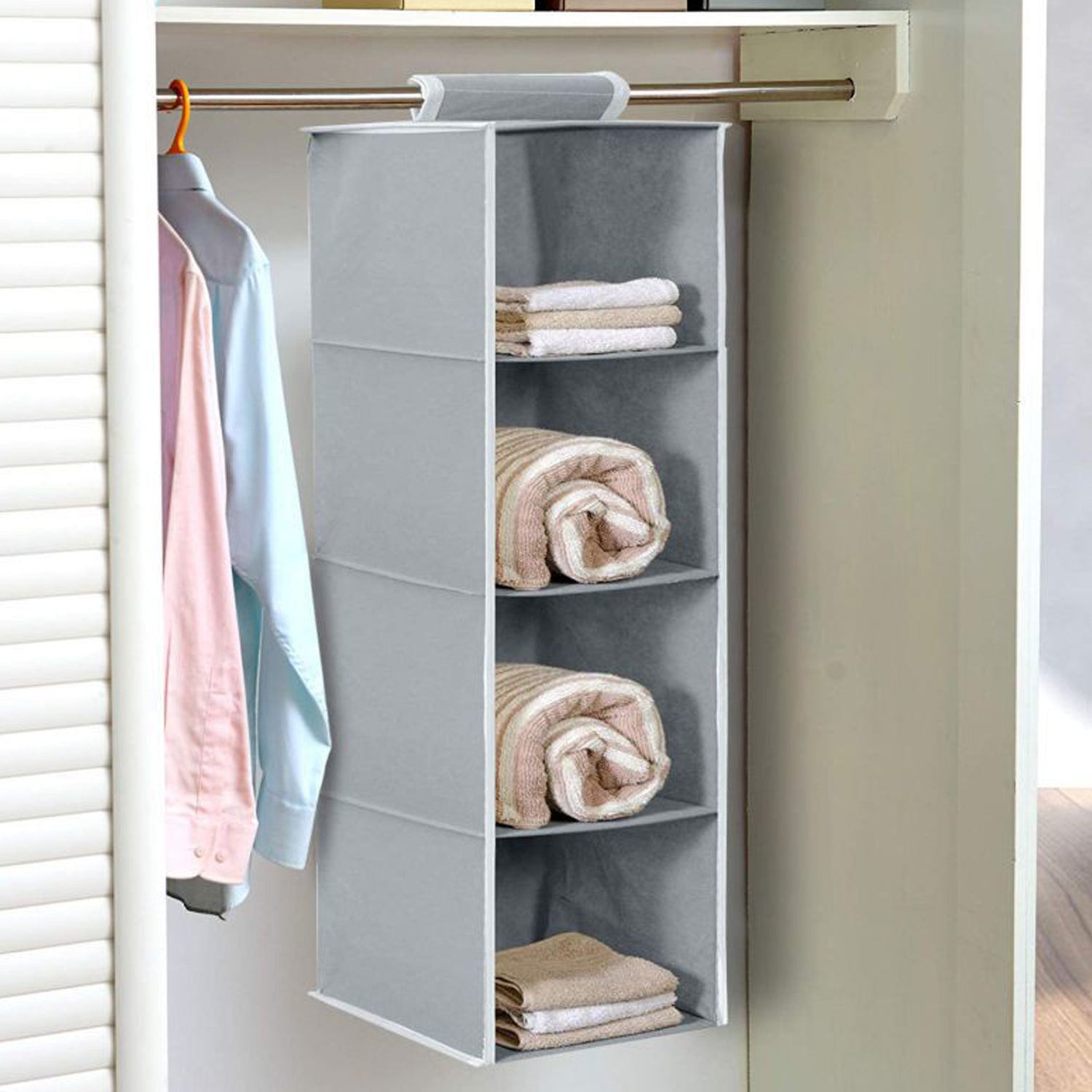 6743 Fabric Hanging 4-Shelf Closet Cloth Organizer 