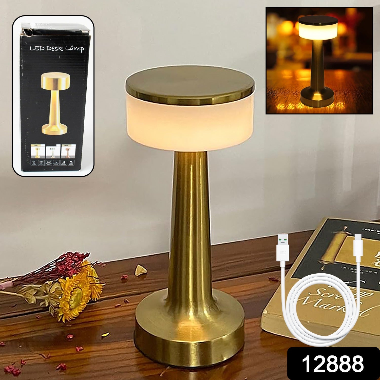 LED Lamp with Touch Control | Decorative Desk Lamp, Portable Metal LED Table Lamp, USB Rechargeable, 3 Color, 3 Levels Brightness, Dimmable Eye Protection Modern Lamp for Home Decor Party Kids Room Bedroom (1 Pc)