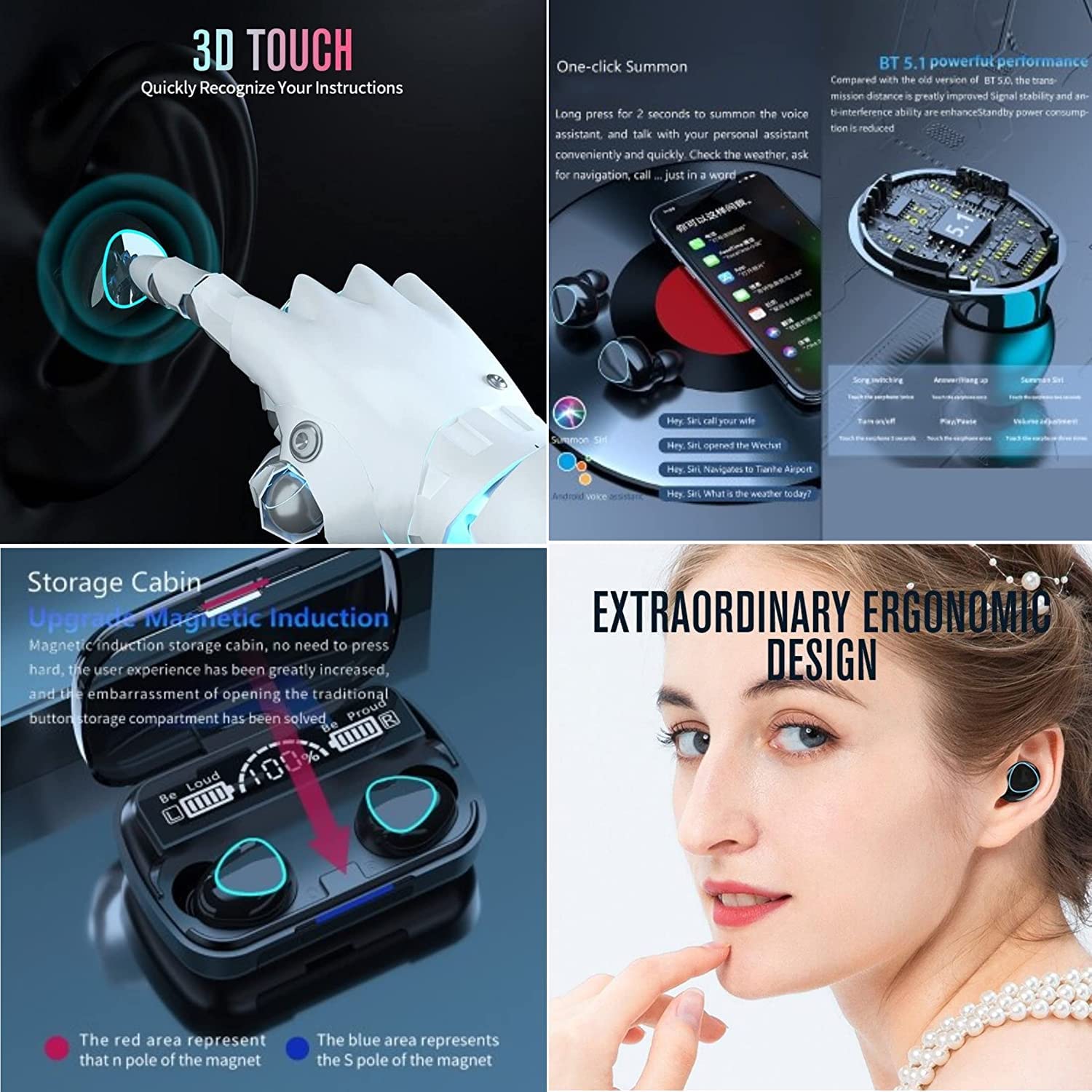 6644 Newest Wireless In Ear Earbuds Bluetooth 5.0 Headphones Mini Stereo Earbuds Sport Headset Bass Sound Built-in Micphone 