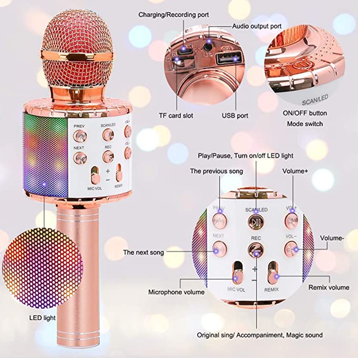 6438 Wireless Bluetooth Recording Condenser Handheld Microphone Bluetooth Speaker Audio Recording Karaoke with Mic (Multicolor 1 Pc) 