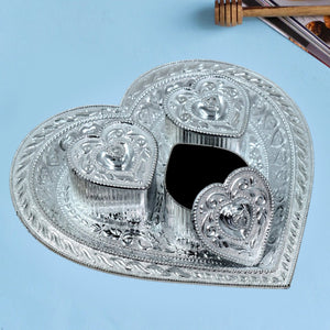 2852 Heart Multipurpose Tray 3 Container Elegant Royal Design Plastic for Dry Fruit Chocolate Mouth Freshener Box 