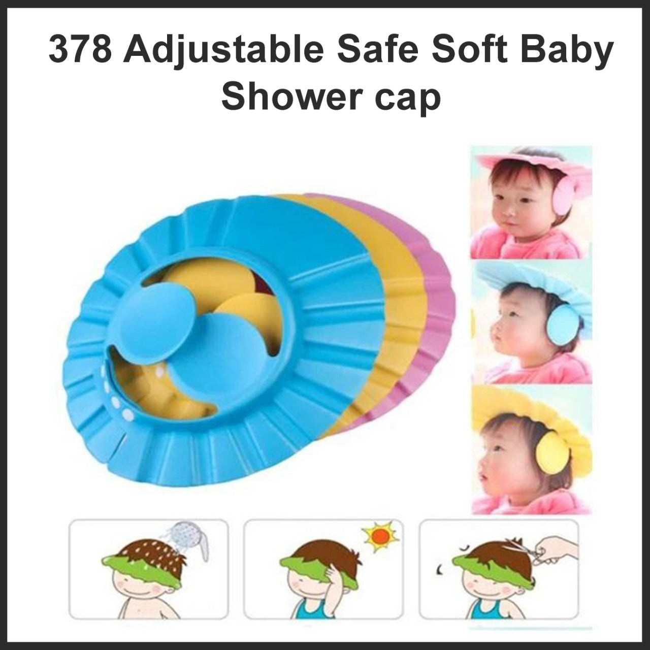 0378 Adjustable Safe Soft Baby Shower cap Videhlife