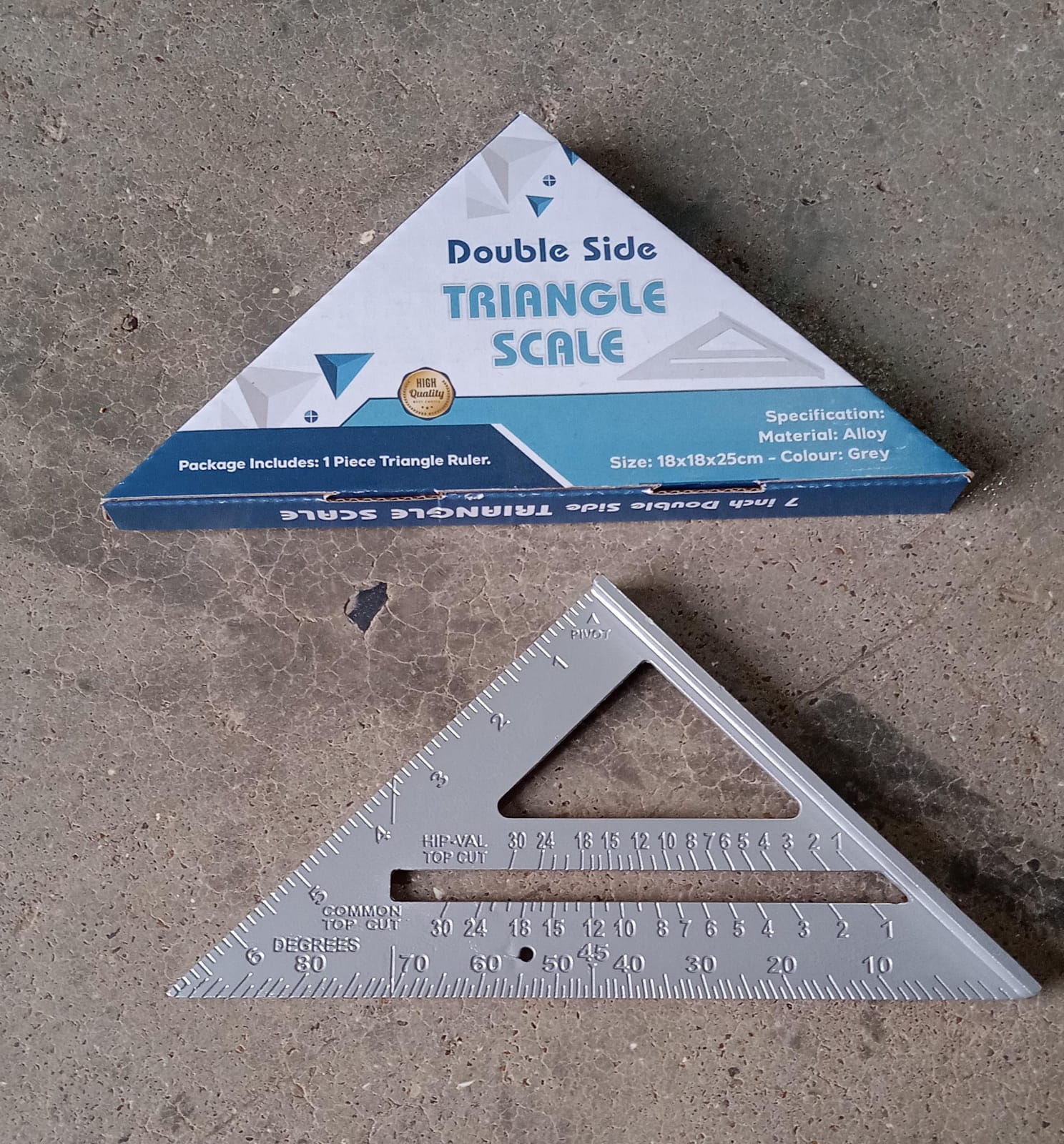 1559 Double Side Scale Triangle Measurement Hand Tool, 45 Degree Triangle Ruler, Home for Industry, Aluminum Alloy Rafter Square 7-Inch Length