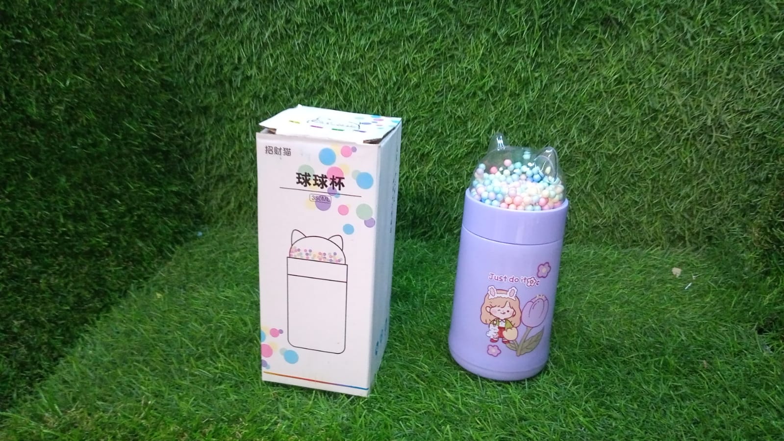 6953 Girl Glass Water Bottle for School with Kid Sparkle Strap Cat Lid Sequins Glitter Glass Cup Birthday Gift Children 350ml (MOQ :- 75 pc)